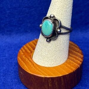 Turquoise Stone Silver Ring - Blue Green Cabochon Women’s Jewelry